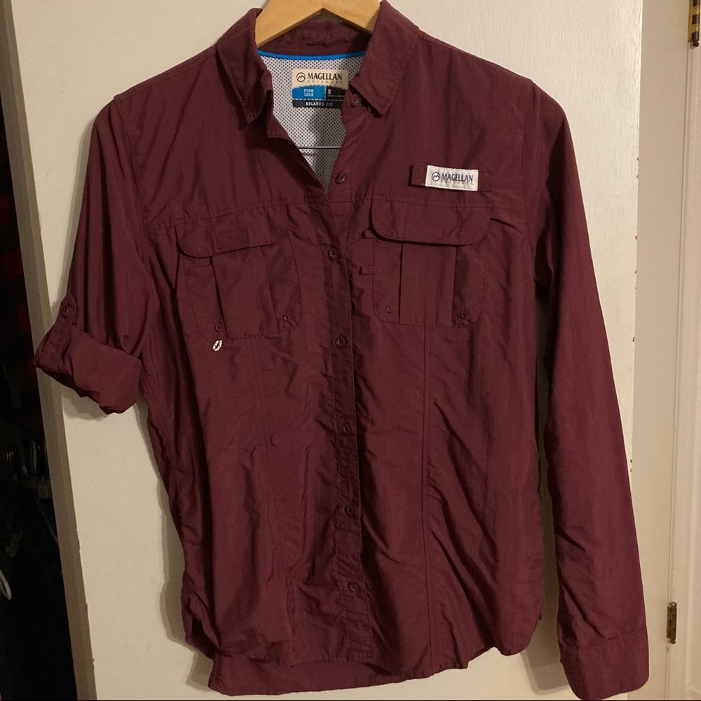 Small Maroon Magellan Outdoors Fish Gear Button Down Tactical Shirt